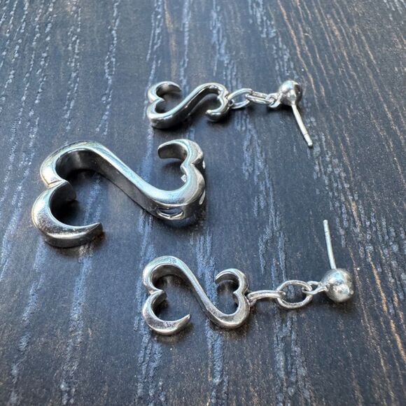 Jane Seymour Vintage JWBR Open Heart Pendant & Earrings Set Sterling Silver - Picture 4 of 6